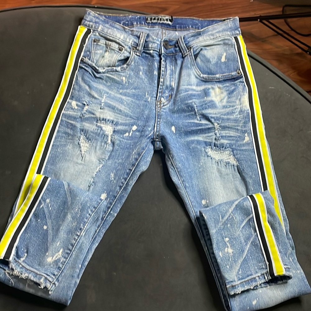 DECIBEL Jeans Mens Distressed Paint Marks Striped Faded Men Denim Jeans